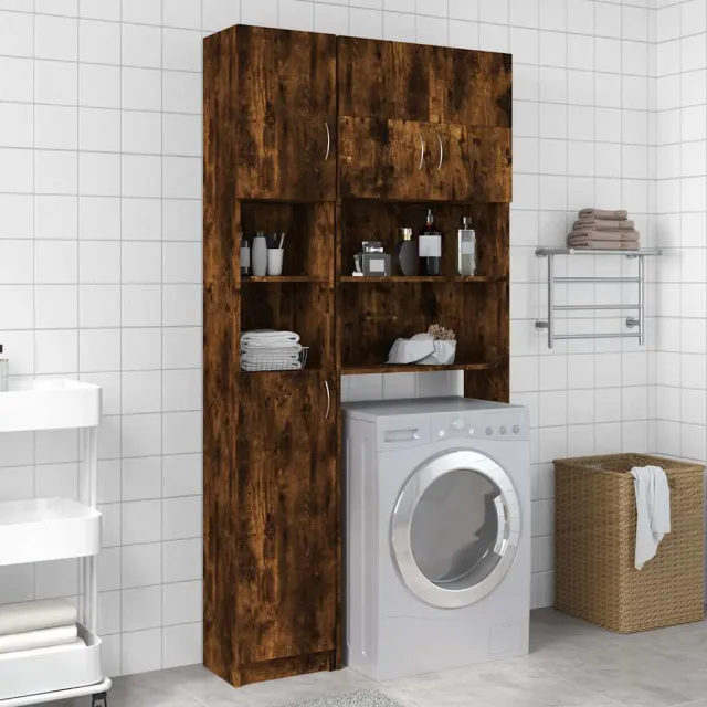 vidaXL Badkamerkast 32x25,5x190 cm bewerkt hout gerookt eikenkleurig, foto 2