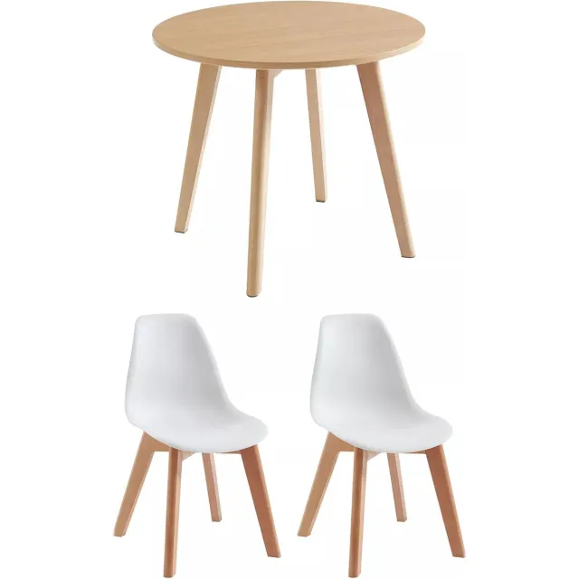 Vente-unique Set van kindertafel LOULOUNE + 2 stoelen LILINOU - Naturel en wit Natuurlijk licht