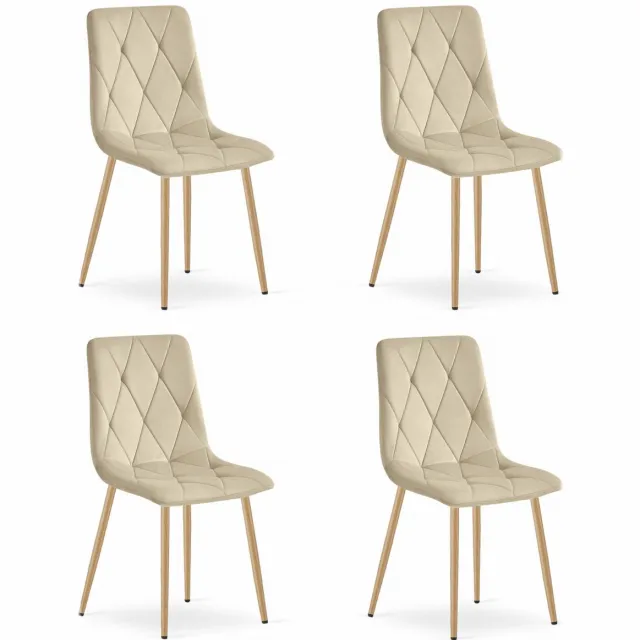LEOBERT Set van 4 Eetkamerstoelen LIBRA Lichtbeige – Houtlook Metalen Poten, Modern Velvet Bekleding, Ergonomisch Design, Max. 120 kg