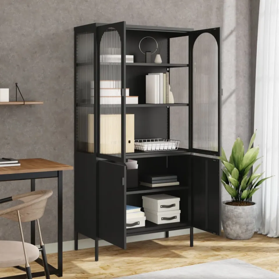 vidaXL Hoge kast 90x40x180 cm glas en staal zwart, foto 3
