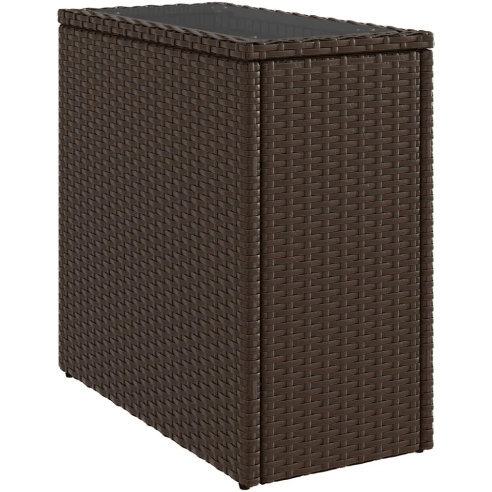 vidaXL Tuinbijzettafel met glazen blad 58x27,5x55 cm poly rattan bruin, foto 4
