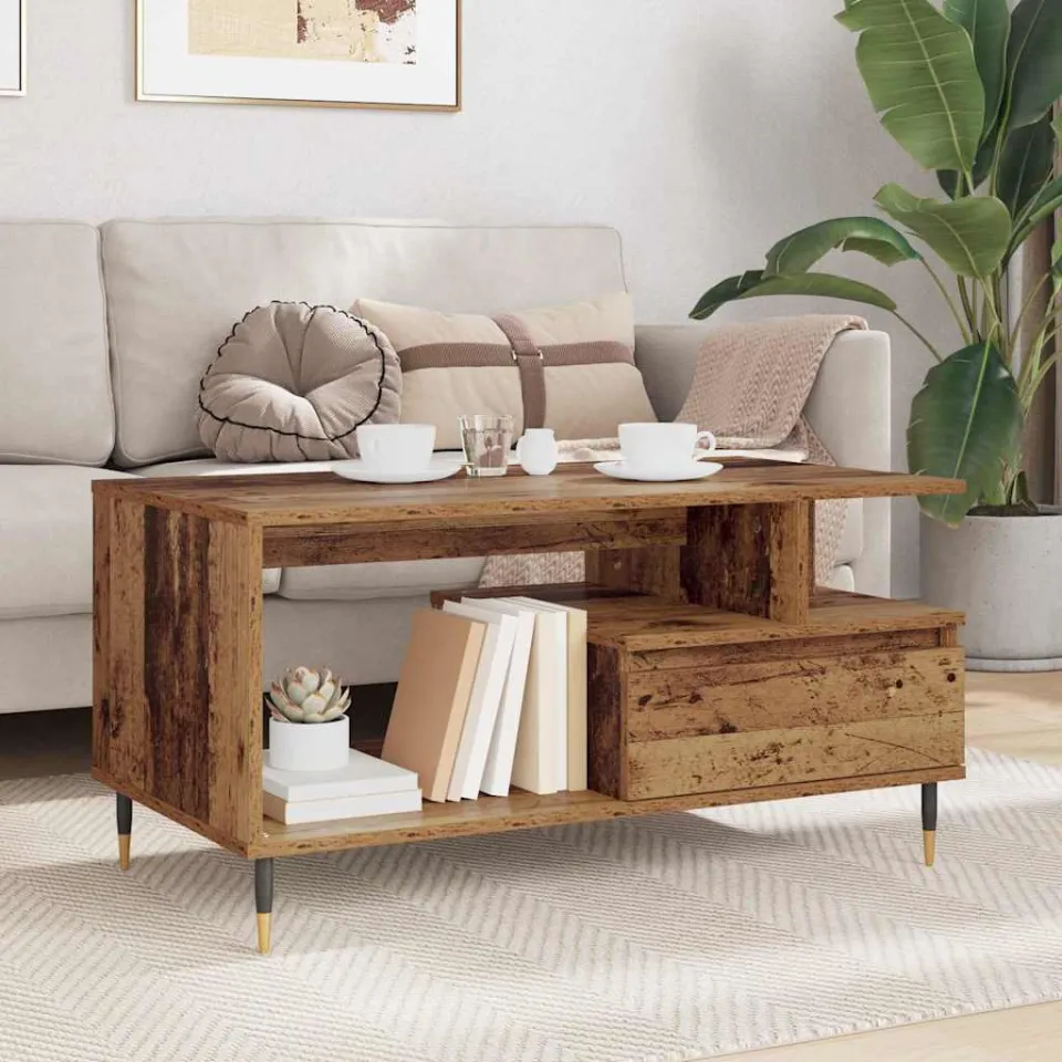 vidaXL Salontafel Oudhout 90 x 49 x 45 cm Bewerkt hout bruin, foto 4