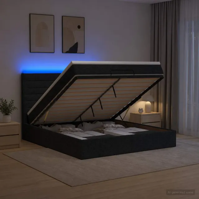 vidaXL Ottoman Bed met Matrassen en LED Zwart 140 x 200 cm Stof