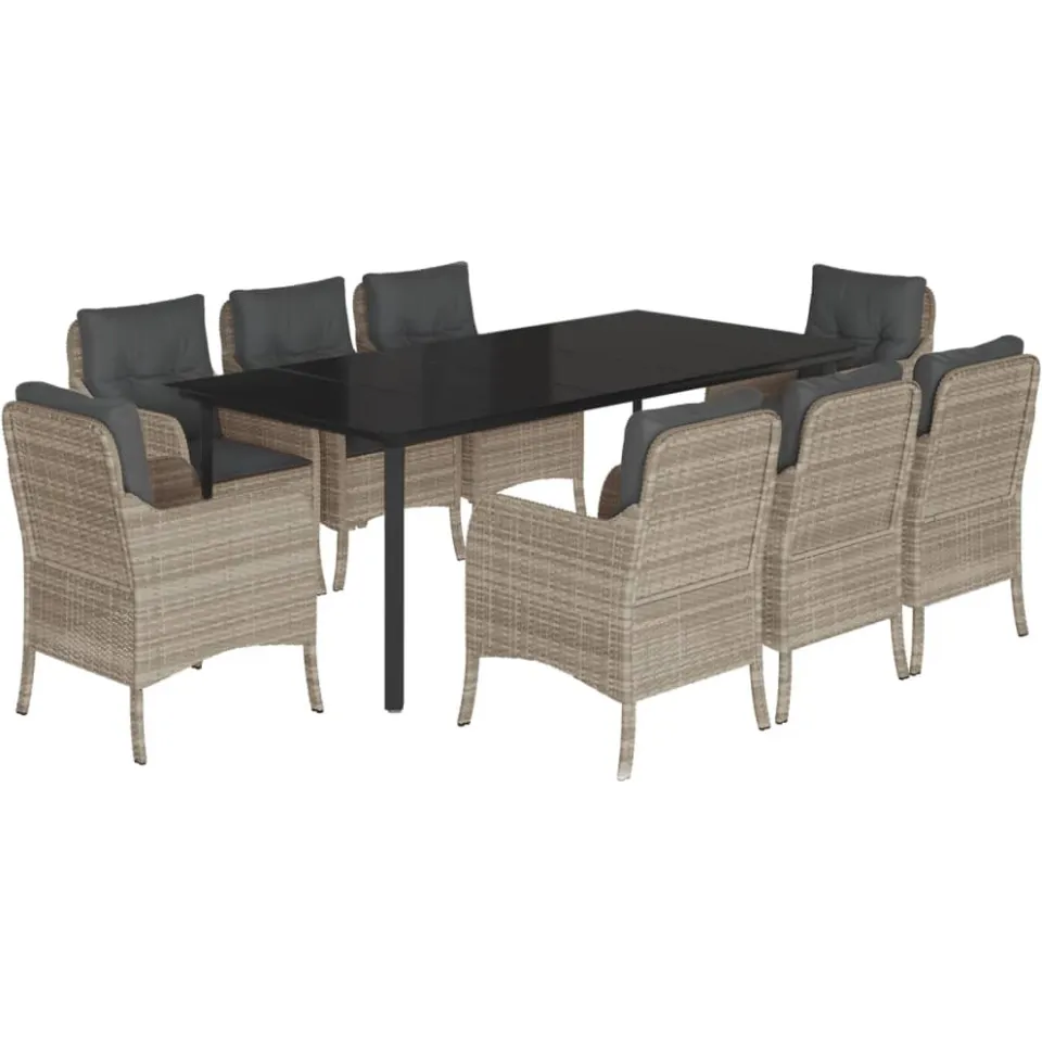 vidaXL 9-delige Tuinset met kussens poly rattan lichtgrijs grijs, foto 3