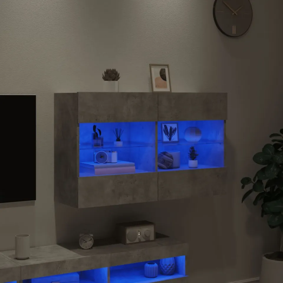 vidaXL Tv-wandmeubel met LED-verlichting 98,5x30x60,5 cm betongrijs grijs, foto 4