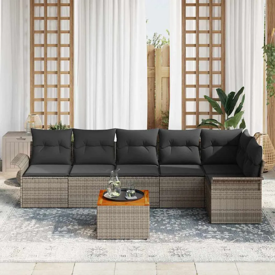 vidaXL Tuinbankenset 7 st Grijs poly rattan, foto 3