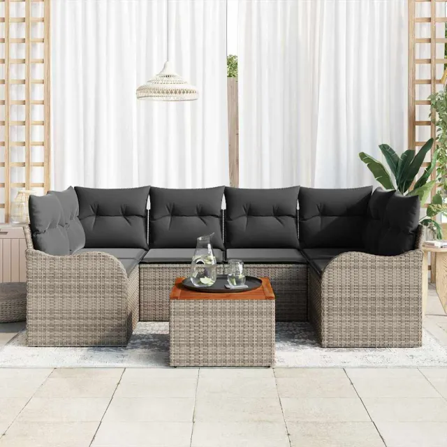 vidaXL Tuinbankenset 7 st Grijs poly rattan