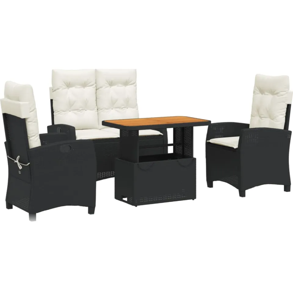 vidaXL 4-delige Tuinset met kussens poly rattan zwart, foto 3