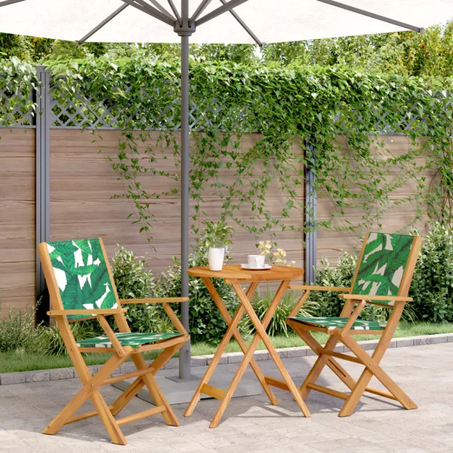 vidaXL 3-delige Bistroset bladpatroon stof en massief hout Groen