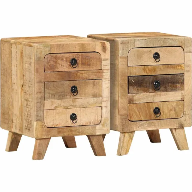 vidaXL Nachtkastje 2 st 37x32x50 cm massief hout ruw mangohout Bruin