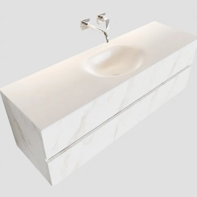 Boss & Wessing Badkamermeubel BWS Madrid Carrara Mat 150 cm Solid Surface Wastafel (0 kraangaten, 2 lades)
