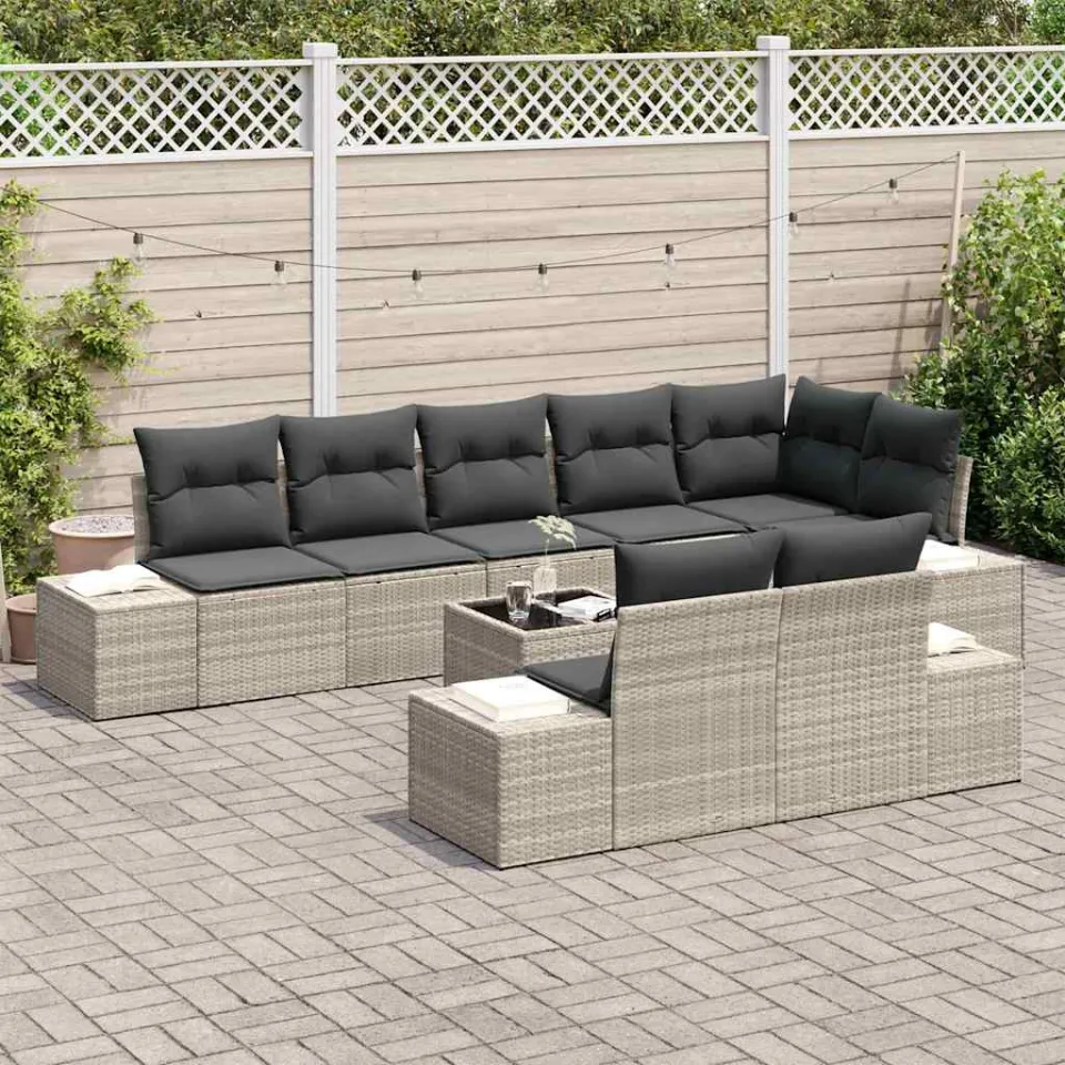 vidaXL Tuin Sofa Set 9 st Lichtgrijs poly rattan, foto 3