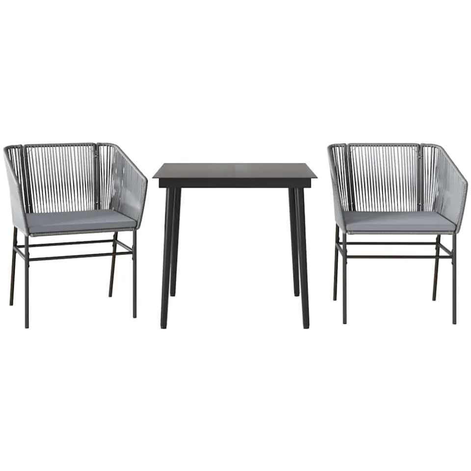 vidaXL 3-delige Tuinset met kussens poly rattan glas grijs