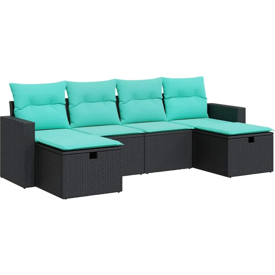 vidaXL 6-delige Loungeset met kussens poly rattan zwart, foto 3