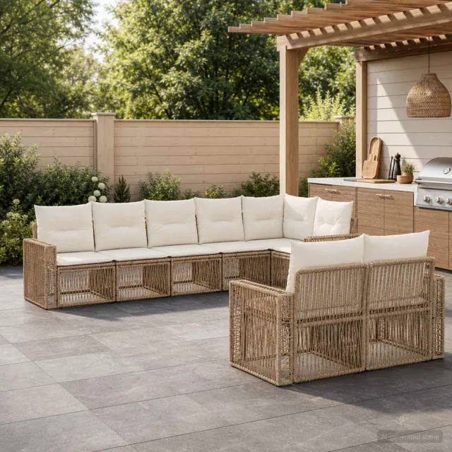 vidaXL Tuinbankenset 8 st 8-zits Beige en Crème Wit poly rattan, foto 2