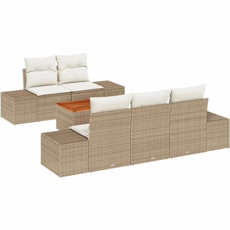 vidaXL Tuinbankenset 6 st Beige en Crème poly rattan