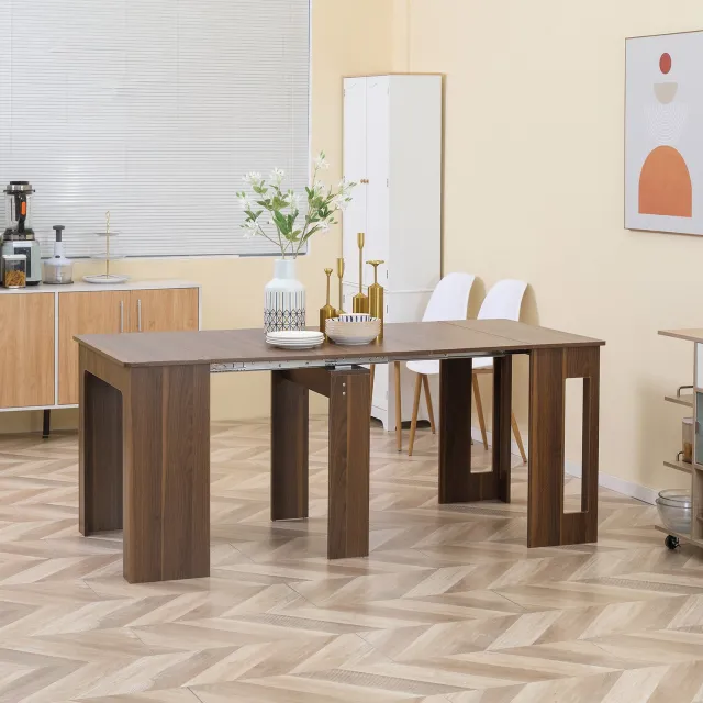 CHICFURN Eettafel - Opklapbaar en uitschuifbaar - Met wielen - Bruin