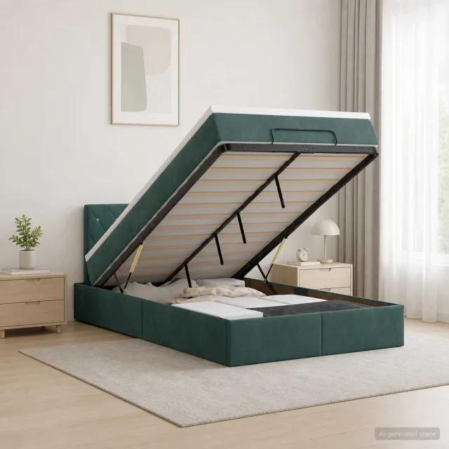 vidaXL Ottoman Bed met Matrassen en LED Donkergroen 120 x 190 cm