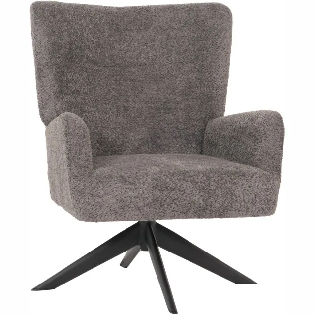 MCW Lounge fauteuil MCW-N65, cocktail fauteuil gestoffeerde fauteuil relaxfauteuil, draaibaar, stof/textiel chenille metaal ~ donkergrijs