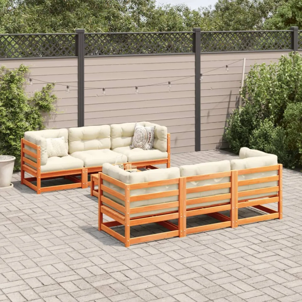 vidaXL 7-delige Loungeset met kussens massief grenenhout wasbruin bruin, foto 2