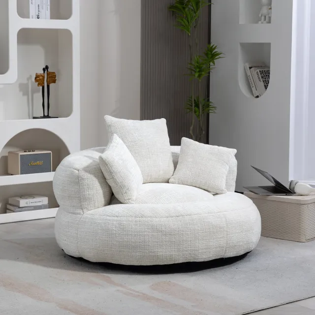 MODFU Zitzakstoel – Hoge Rugleuning & Armleuningen – Loungestijl – Voor Woonkamer of Slaapkamer – Chenille – Beige – 108 x 108 x 52 cm – Comfortabele relaxstoel zonder montage