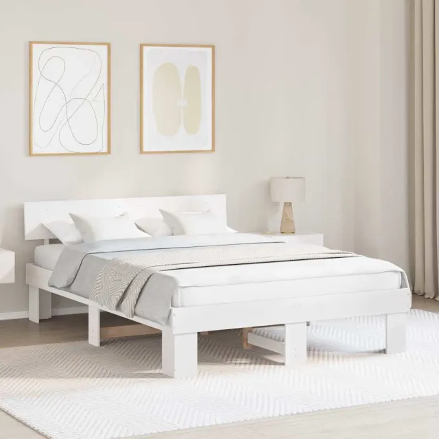 vidaXL Bedframe met hoofdeinde Wit 150 x 200 cm Massief grenenhout