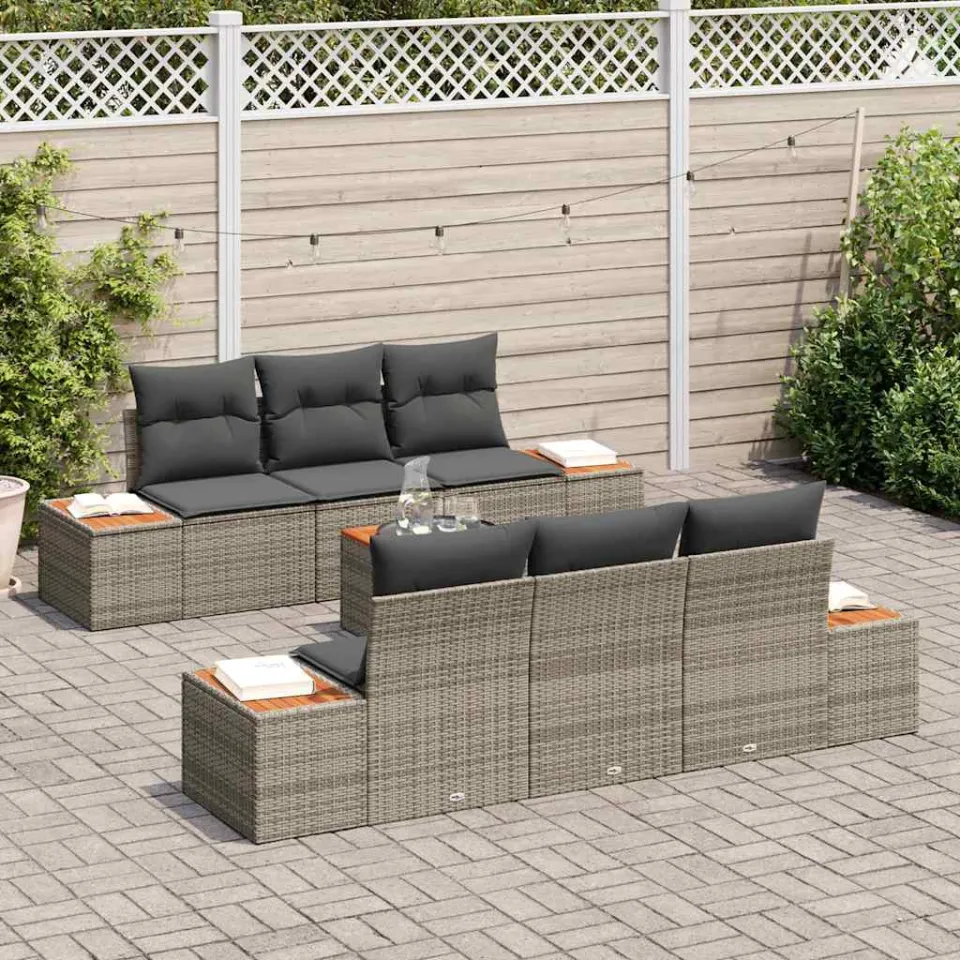 vidaXL Tuin Sofa Set 7 st Grijs Poly riet, foto 3