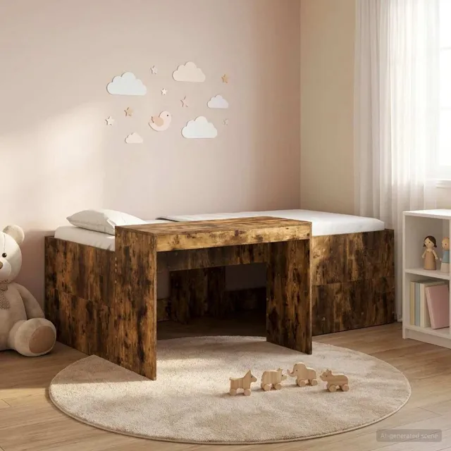 vidaXL Hoge Bed Frame met Bureau voor Kinderen Gerookt eiken Bruin