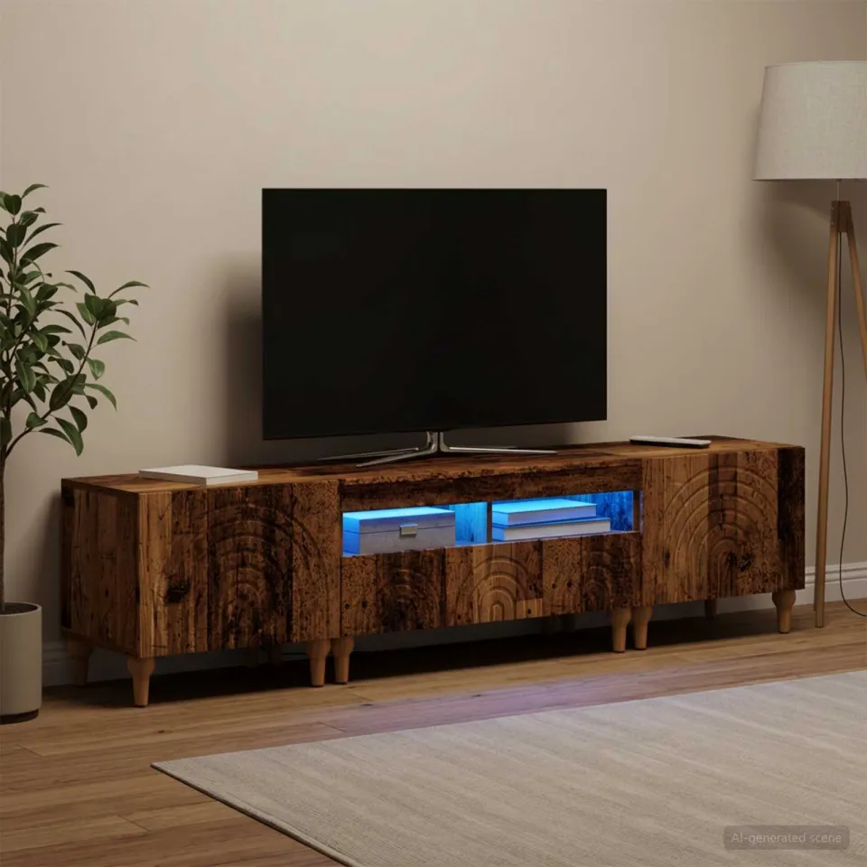 vidaXL 3-delige LED TV-kast Oud hout Bewerkt hout grijs, foto 3