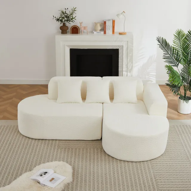 MODENUIT Hoekbank - Rechter Ligvlak en 3 Rugkussens - Woonkamer - Chenille Beige - 222 x 157 x 73 cm Crème