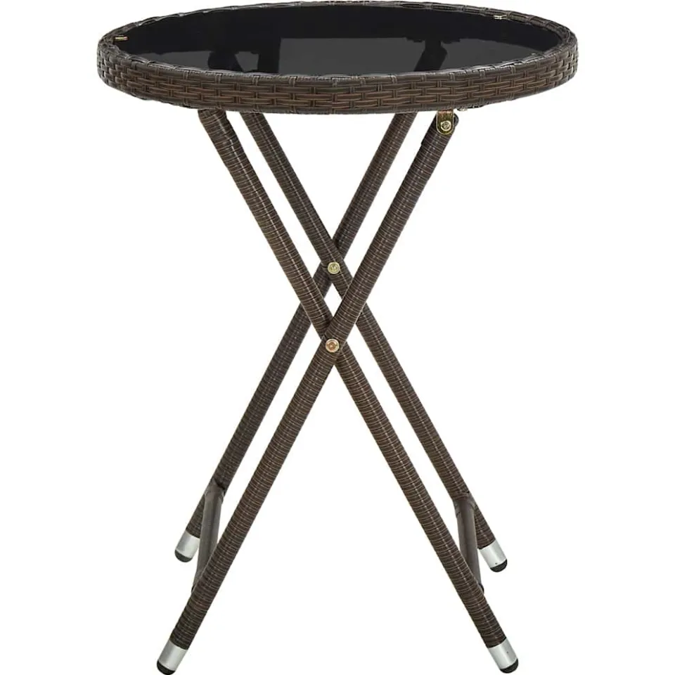 vidaXL Salontafel 60 cm poly rattan en gehard glas bruin, foto 3