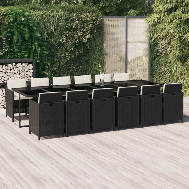vidaXL 13-delige Tuinset met kussens poly rattan zwart, foto 2