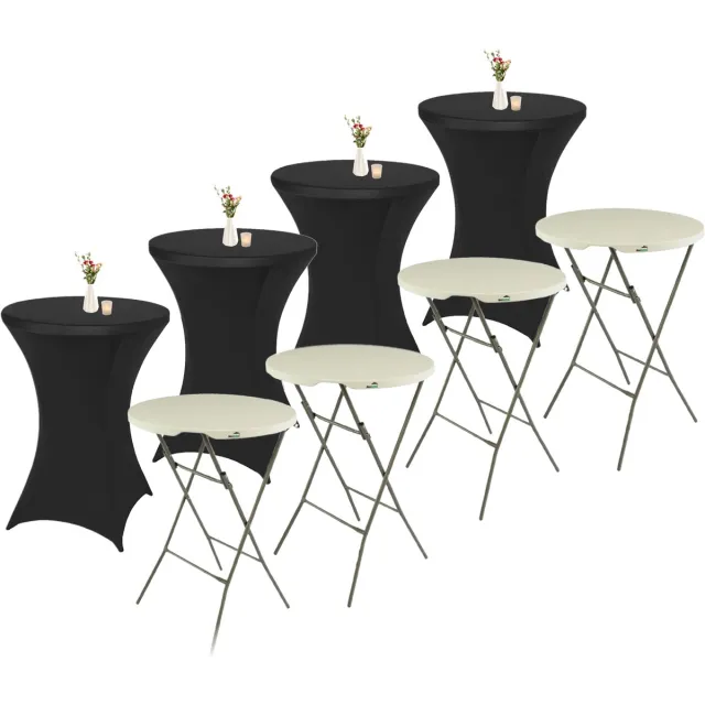 MaxxGarden Statafel - 4 stuks + cover - Cocktailtafel - Receptie Klaptafel - Receptietafel - Incl. 4x zwarte Statafelrok - ø80 x 115cm - Wit