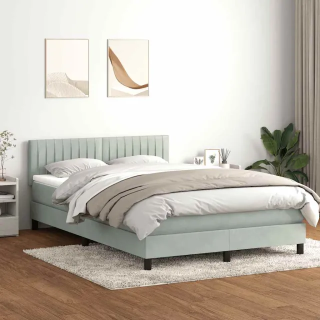 vidaXL Boxspring met matras en LED fluweel lichtgrijs 160x210 cm grijs