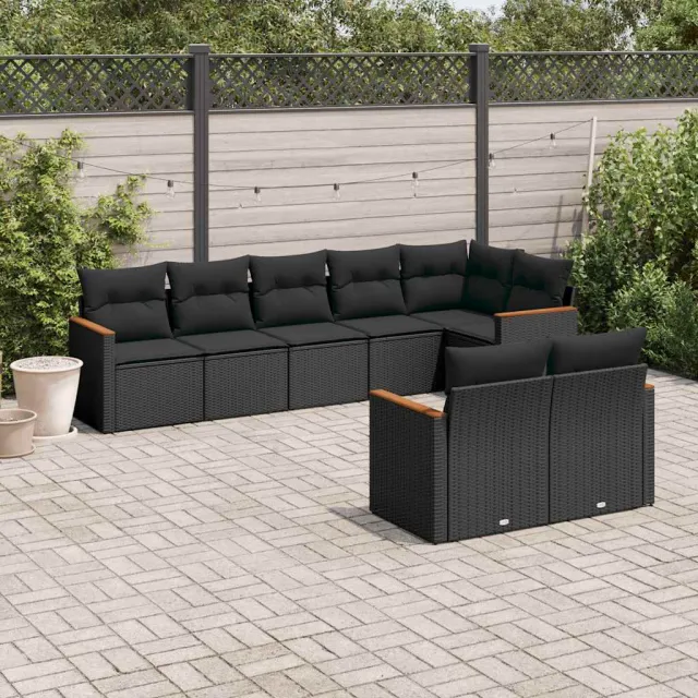 vidaXL 8-delige Loungeset met kussens poly rattan zwart, foto 2