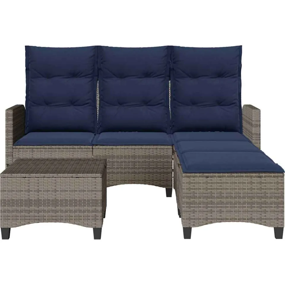 vidaXL 3-delige Tuinbankstel met kussens L-vormig poly rattan grijs, foto 4
