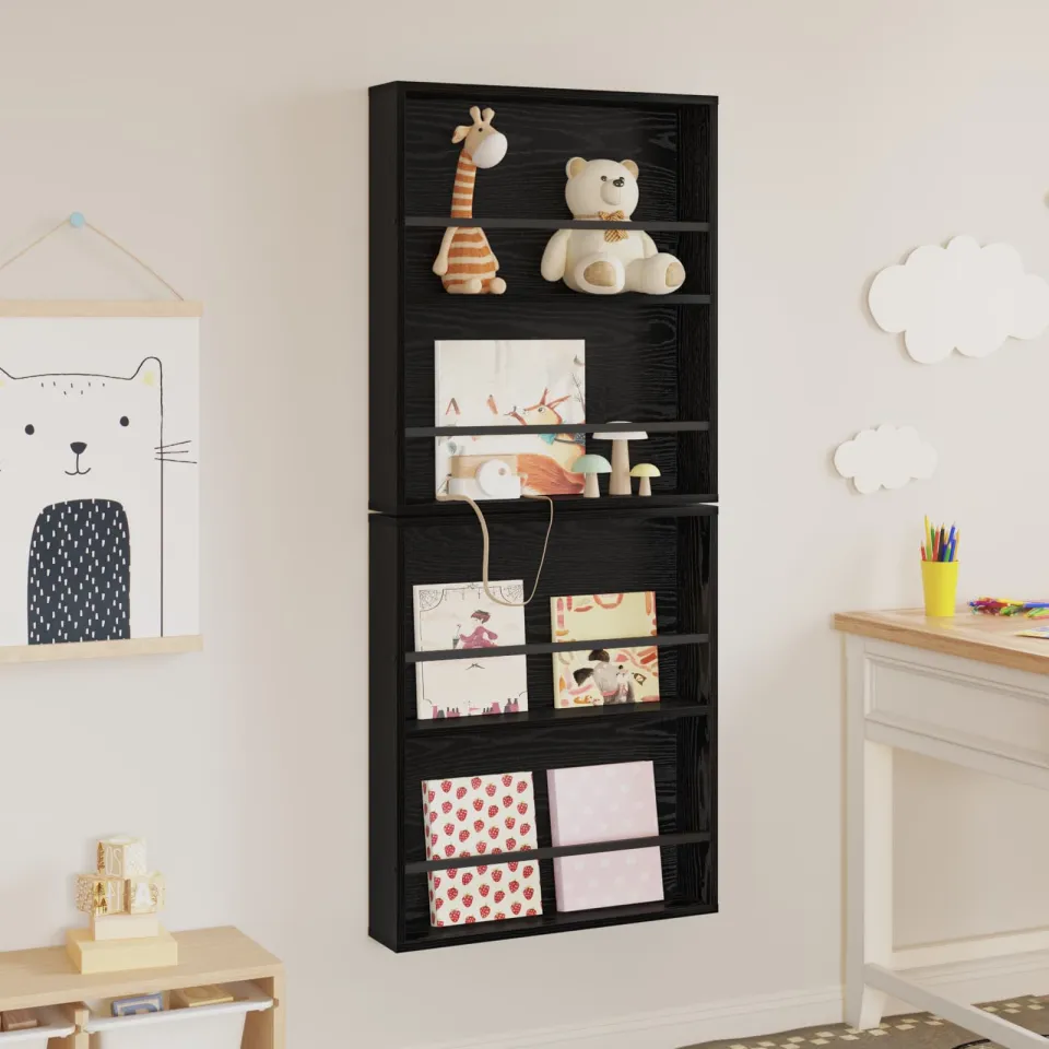 vidaXL Tijdschrift Rek 2 st Zwart Eiken 60 x 12 x 70 cm Bewerkt hout, foto 4