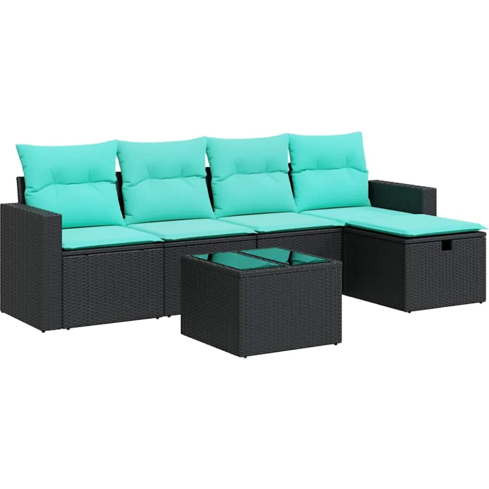 vidaXL 6-delige Loungeset met kussens poly rattan zwart, foto 3