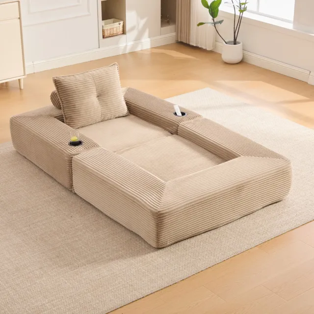 COVREO Slaapbank 122x98x80 cm khaki stof, 1-zits met slaapfunctie
