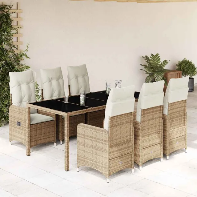 vidaXL 7-delige Bistroset met kussens poly rattan beige, foto 2