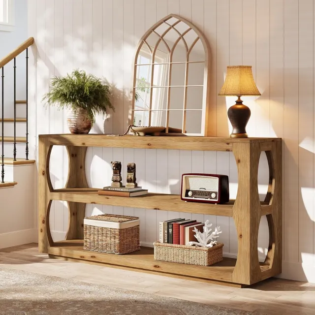 Tribesigns Massief Houten Consoletafel - Sidetable met onderplank - Rustiek bruin - Industrieel - 160 x 30 x 85 cm - Console Tafel voor Hal, Woonkamer, Entree