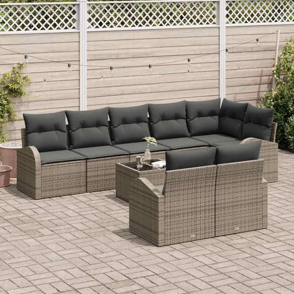 vidaXL Tuinbankenset 9 st Grijs poly rattan, foto 3