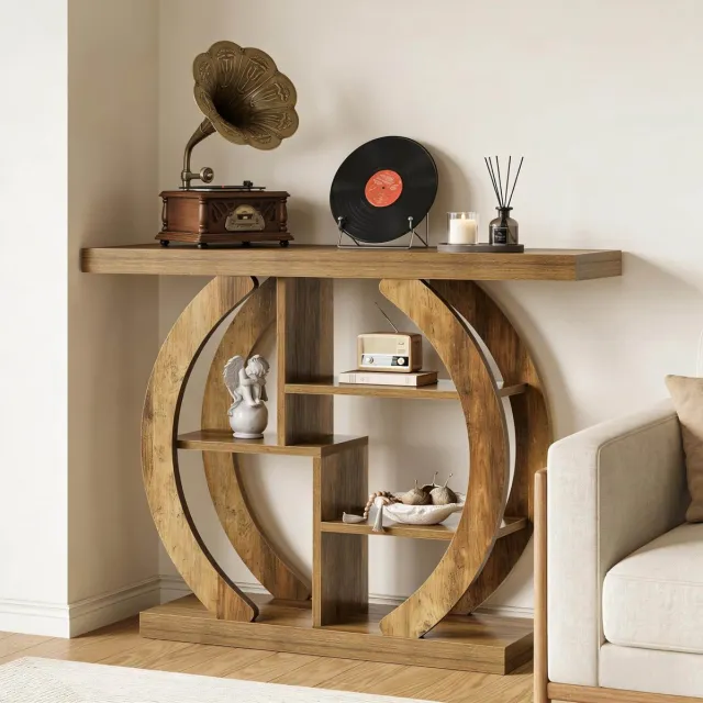 MODENUIT Sidetable - 4 Niveaus Met Open Opbergruimte - Voor Hal En Woonkamer - Hout - Bruin - 108 Cm Brown