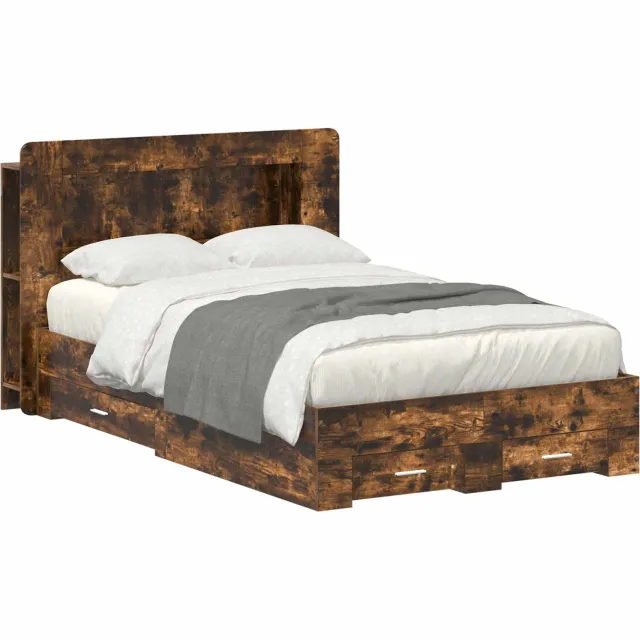 vidaXL Bedframe met opslag Gerookt eiken 120 x 190 cm Bewerkt hout