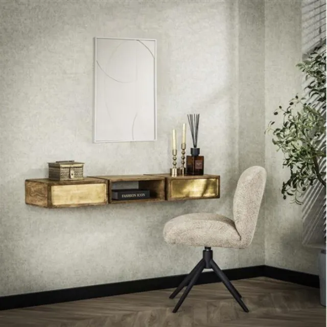 Meubelplaats Kaptafel 2L brass - Massief mango zwart