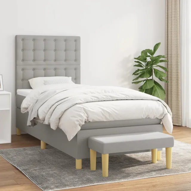 vidaXL Boxspring met matras stof lichtgrijs 100x200 cm grijs
