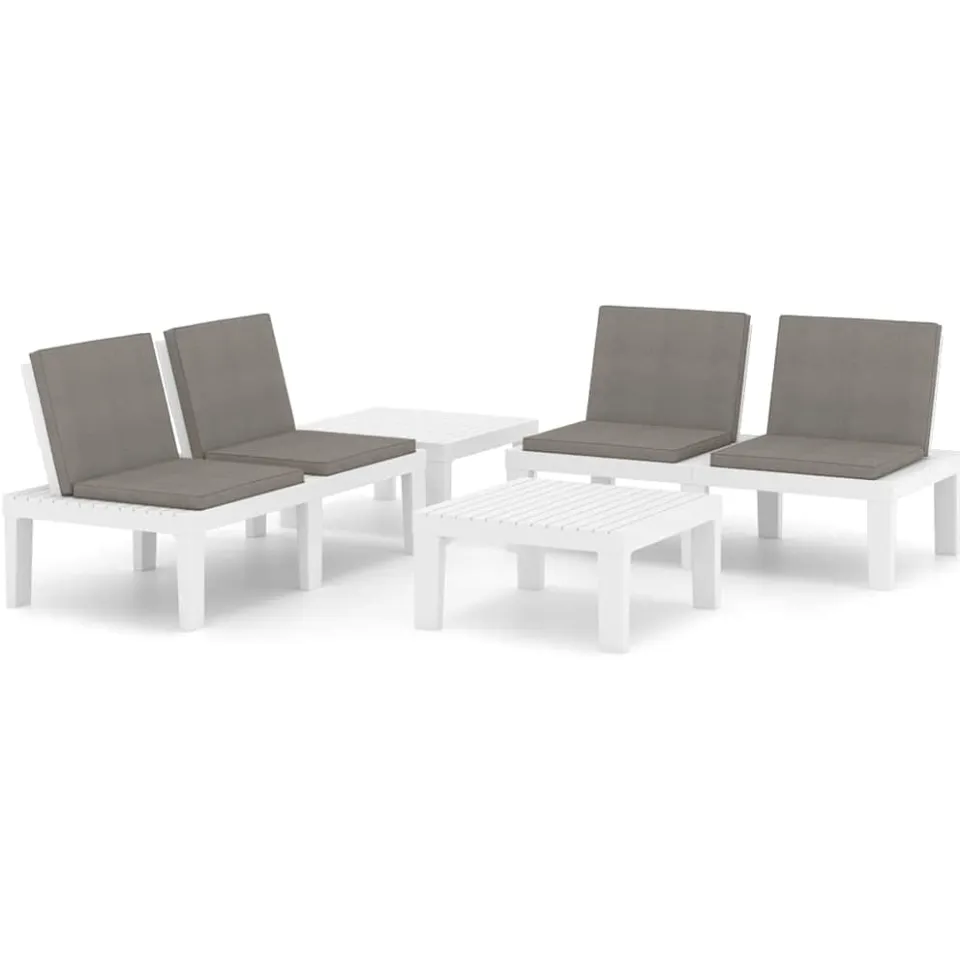 vidaXL 4-delige Loungeset met kussens kunststof wit