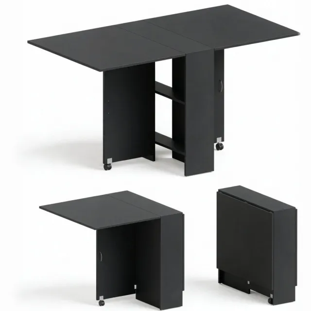 COVREO Uitschuifbare eettafel 75x140x74 cm zwart spaanplaat, met wielen
