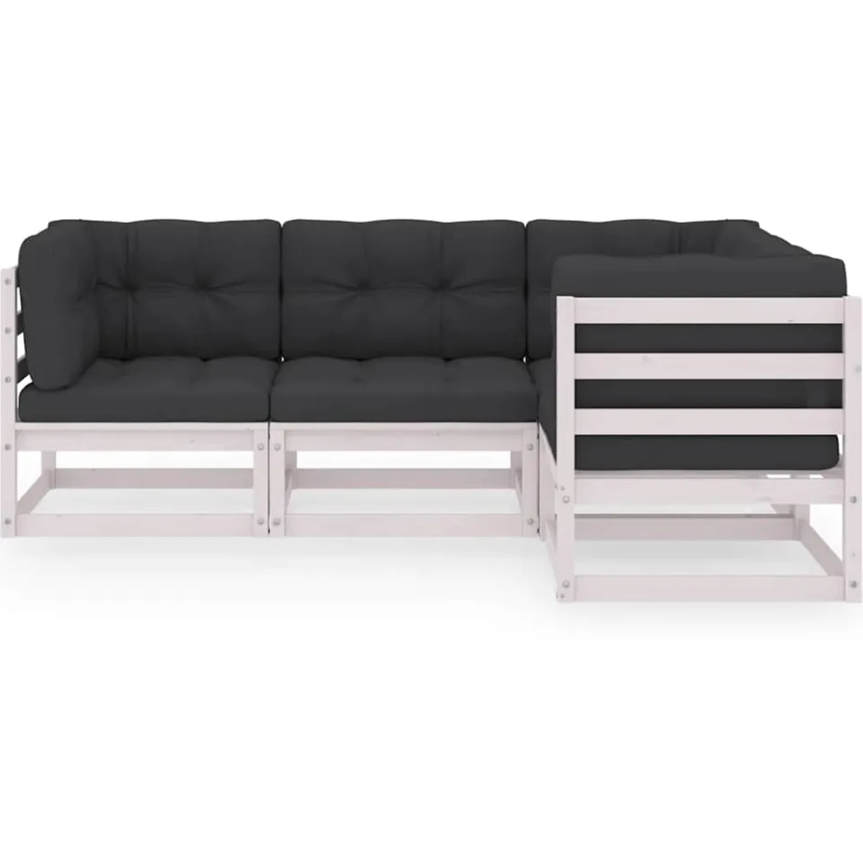 vidaXL 4-delige Loungeset met kussens massief grenenhout Wit