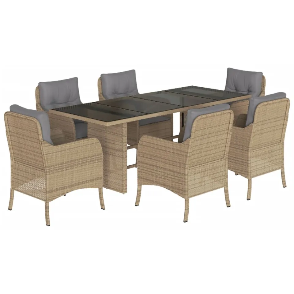 vidaXL 7-delige Tuinset met kussens poly rattan beige, foto 3
